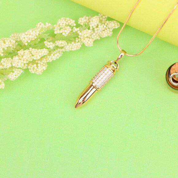 "Bullet Shaped Rose Gold Pendant with Sparkling Cubic Zirconia, XPPT1475 - Picture 3 of 13